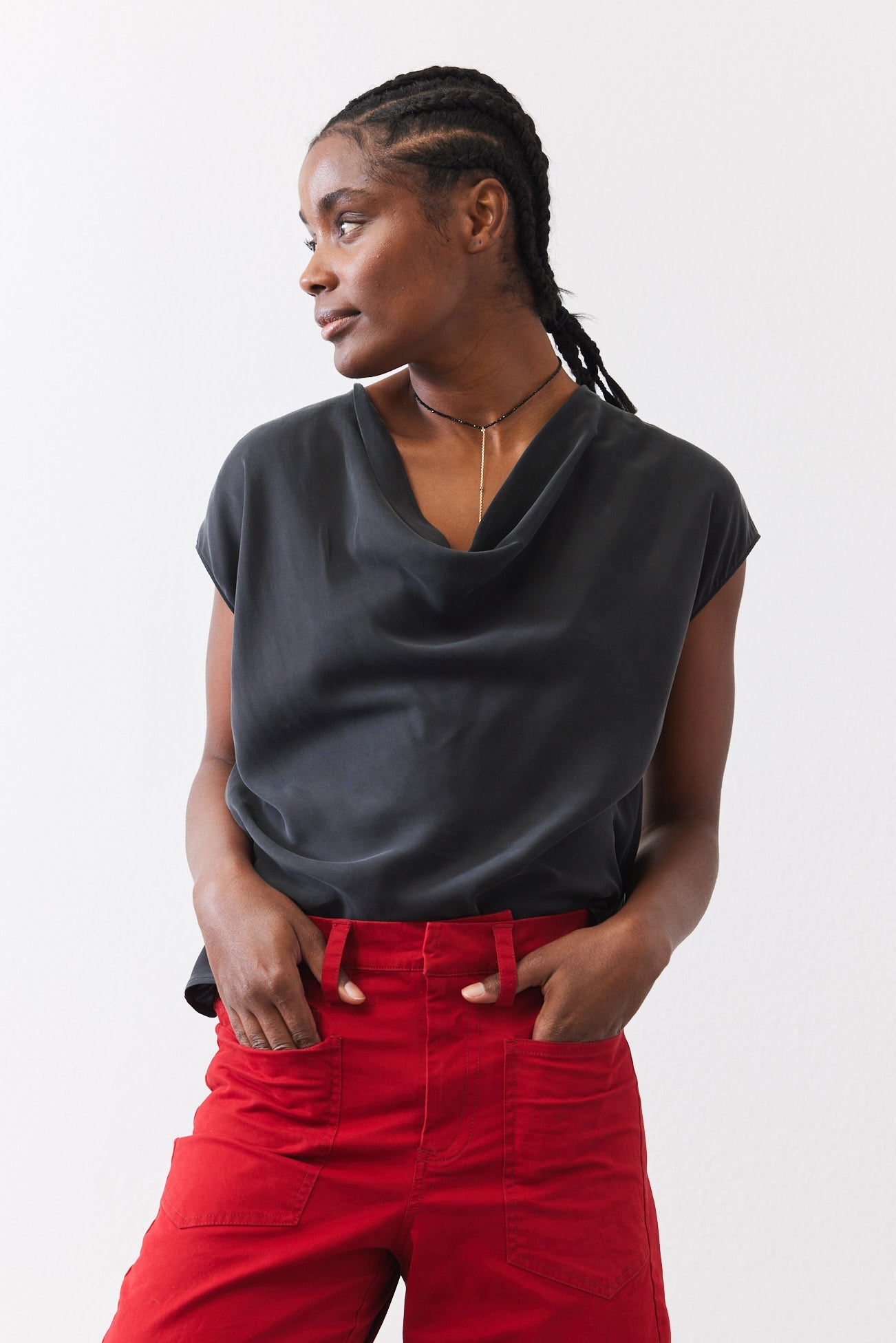 Washable Silk Cowl Neck Top