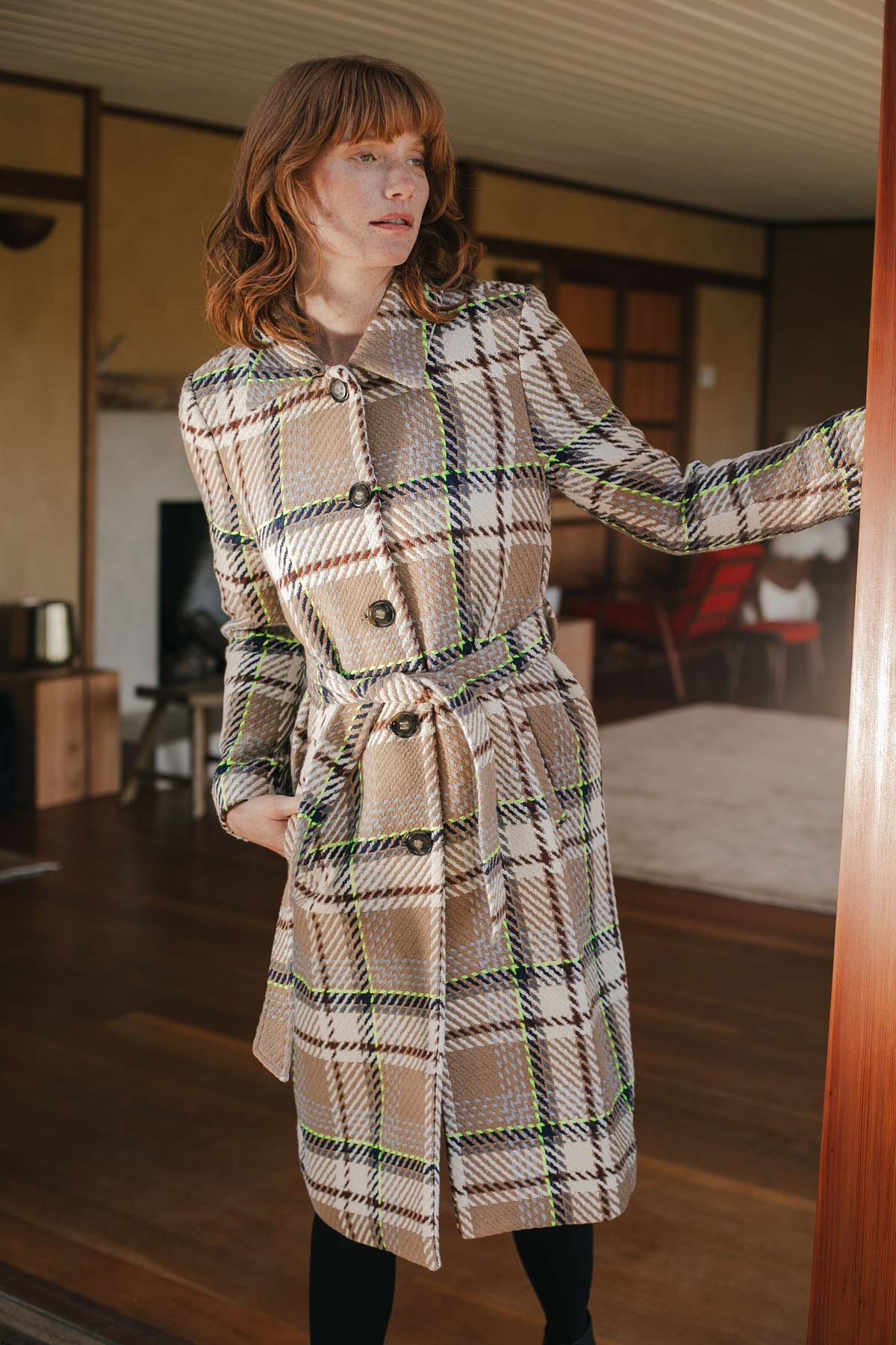 Touch of Neon Plaid Coat