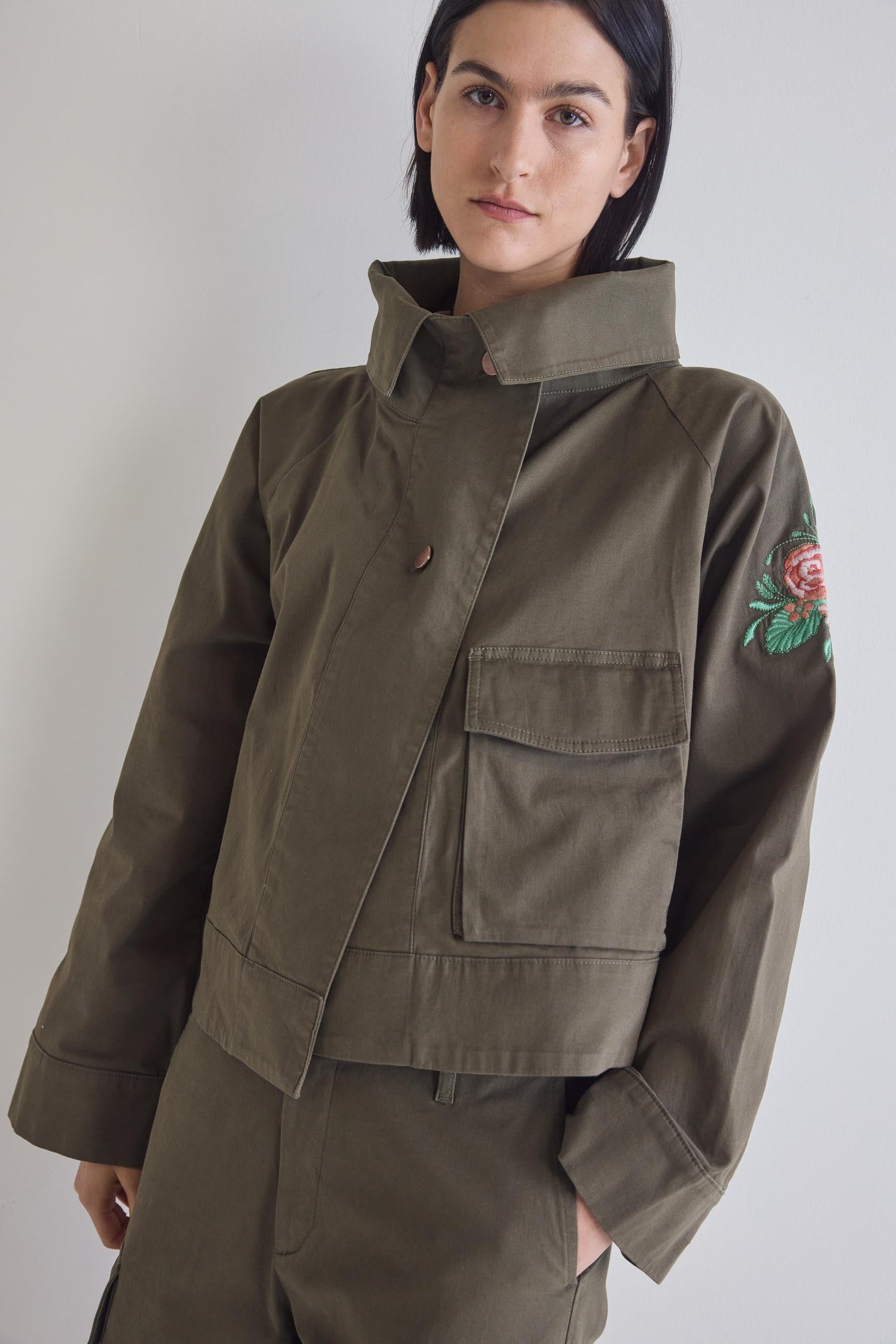 Coming Up Roses Twill Mini Drama Jacket