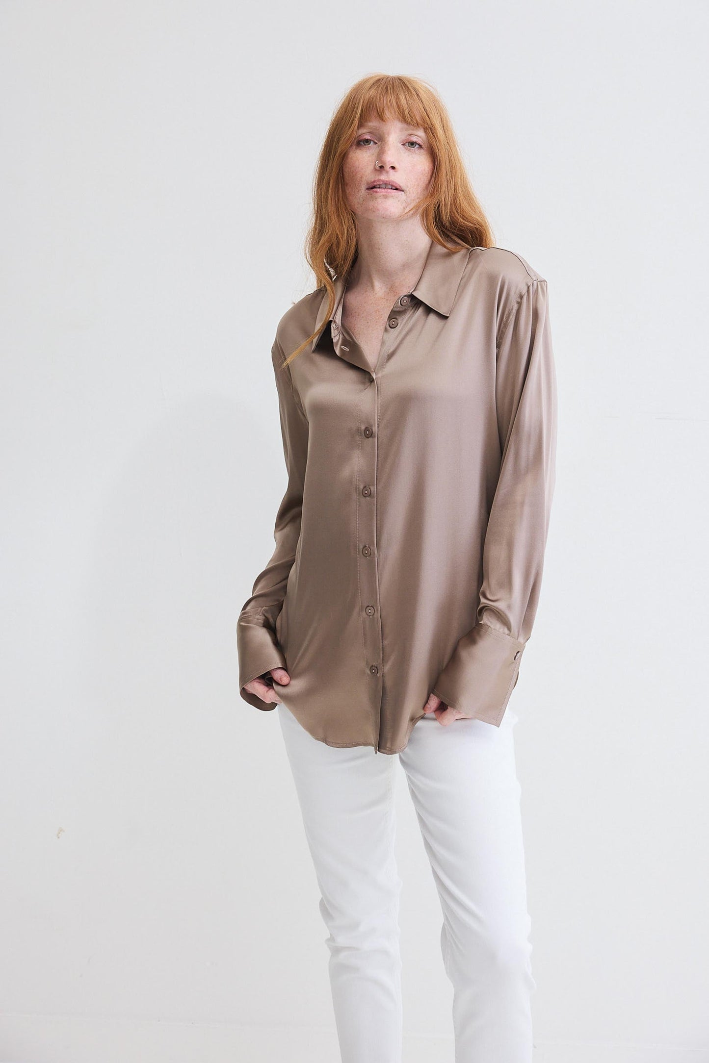 Shift Your Gaze Silk Button Down Blouse