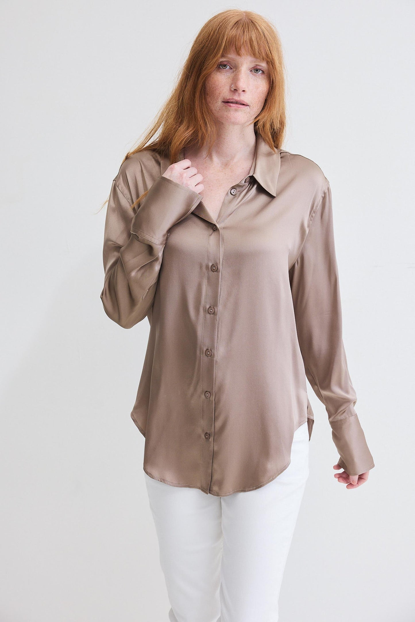 Shift Your Gaze Silk Button Down Blouse
