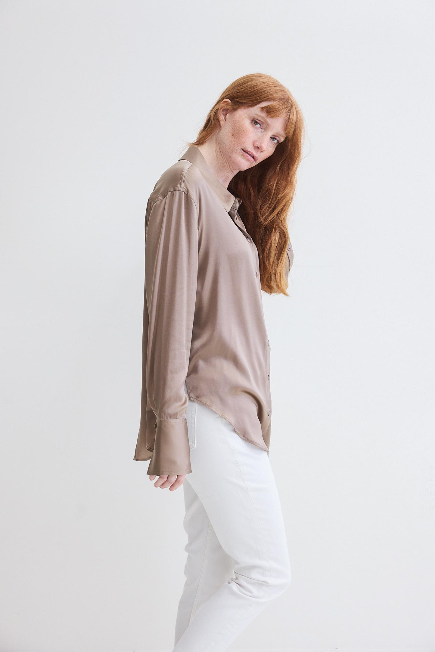 Shift Your Gaze Silk Button Down Blouse