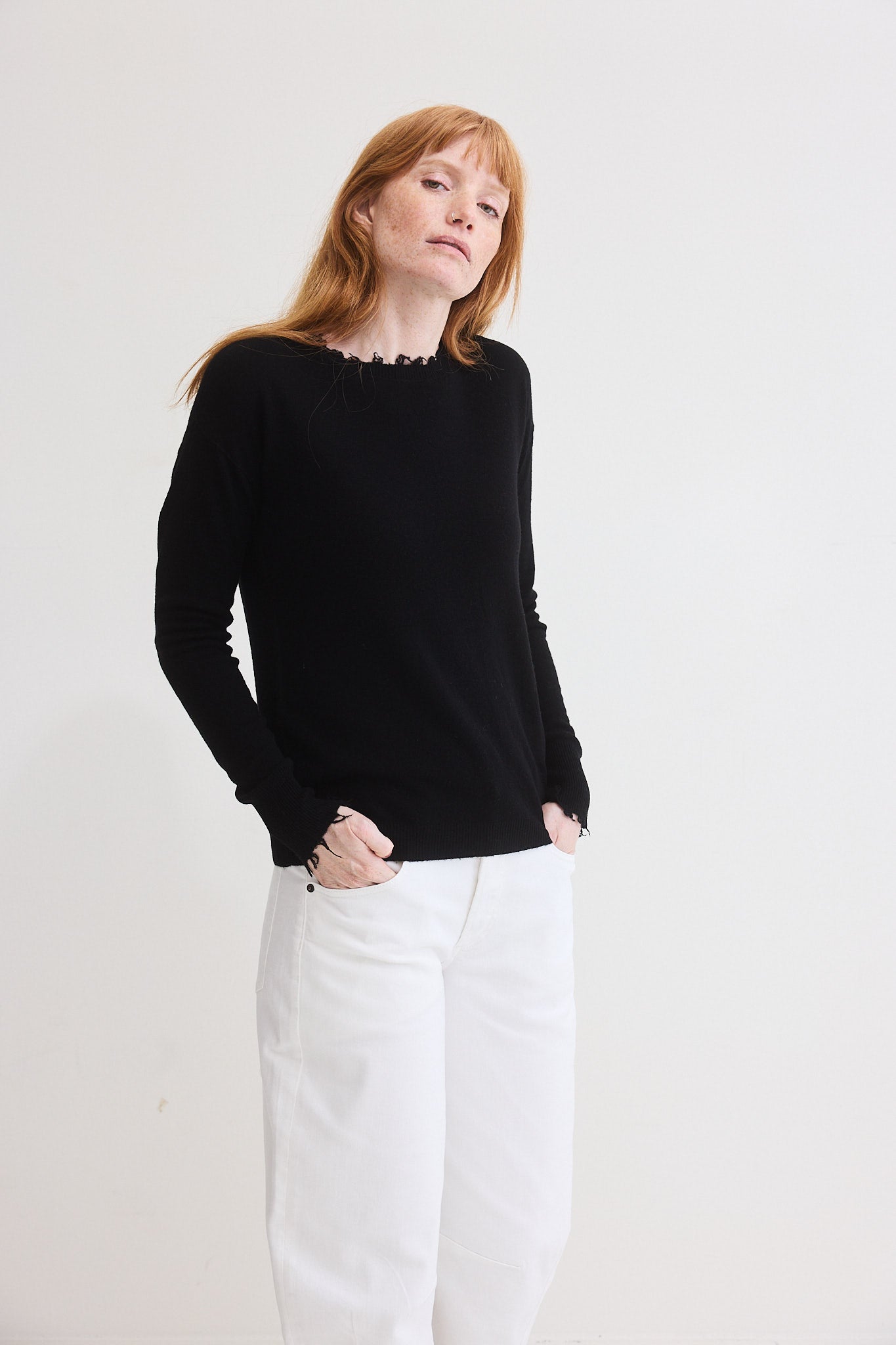 Distressed Light Cashmere Sweater