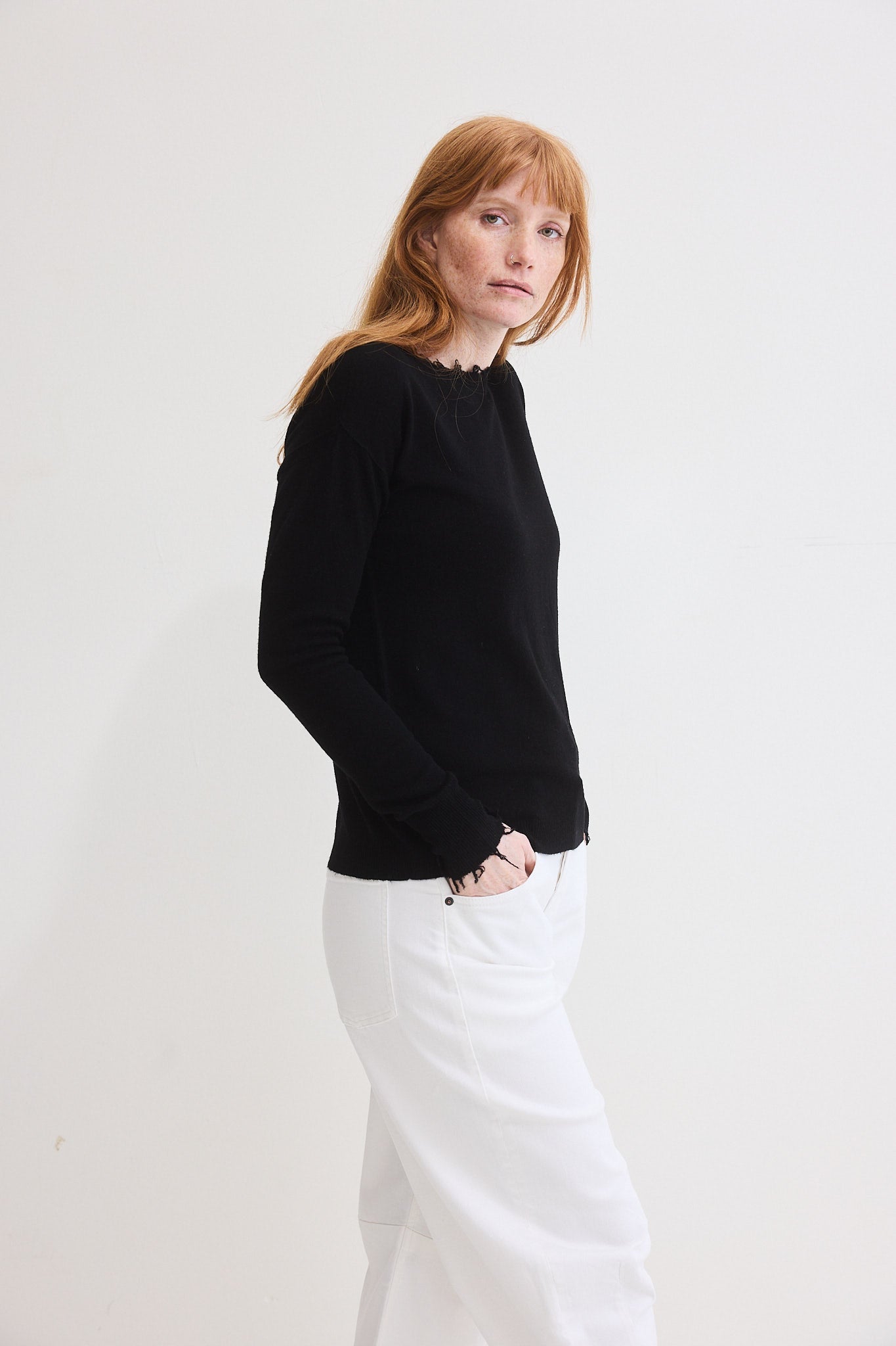 Distressed Light Cashmere Sweater