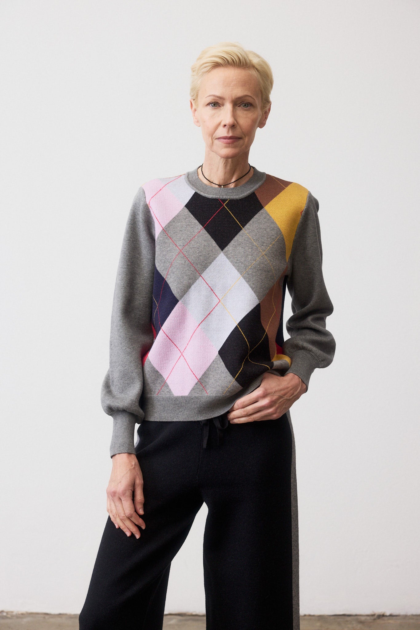 Argyle Crewneck Sweater Dress