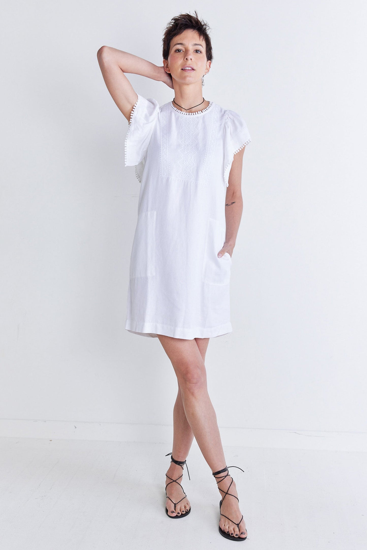 Embroidered Crete Short Dress