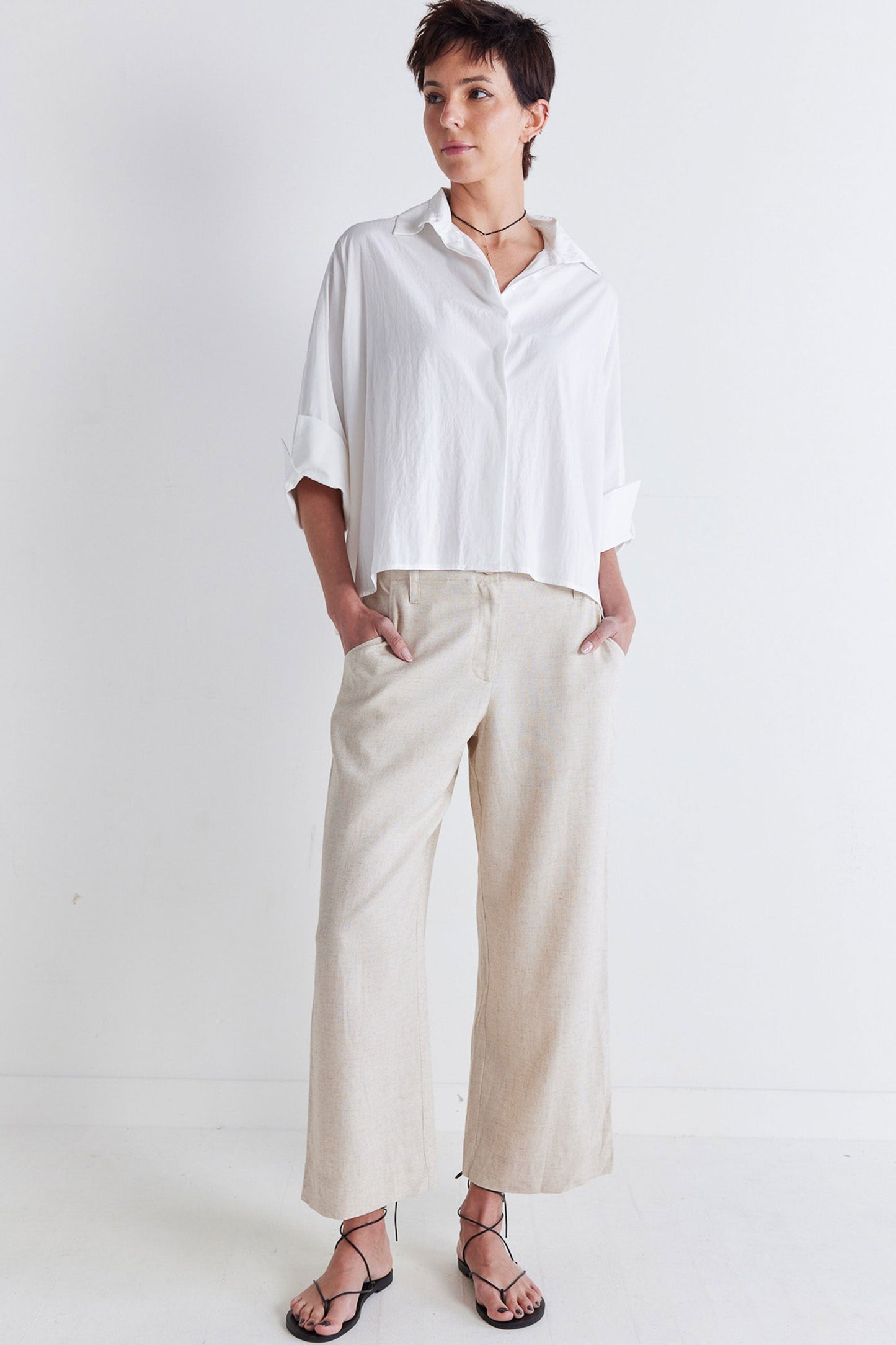 Oversized Poplin Cropped Blouse