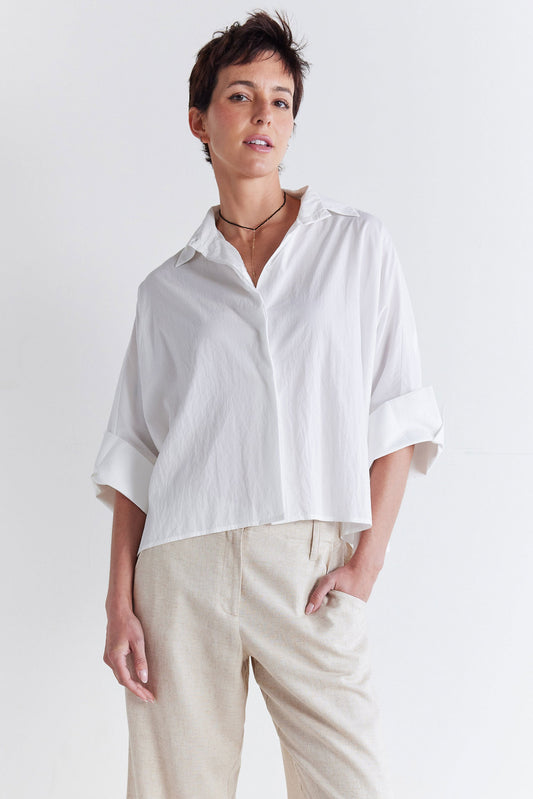 Oversized Poplin Cropped Blouse