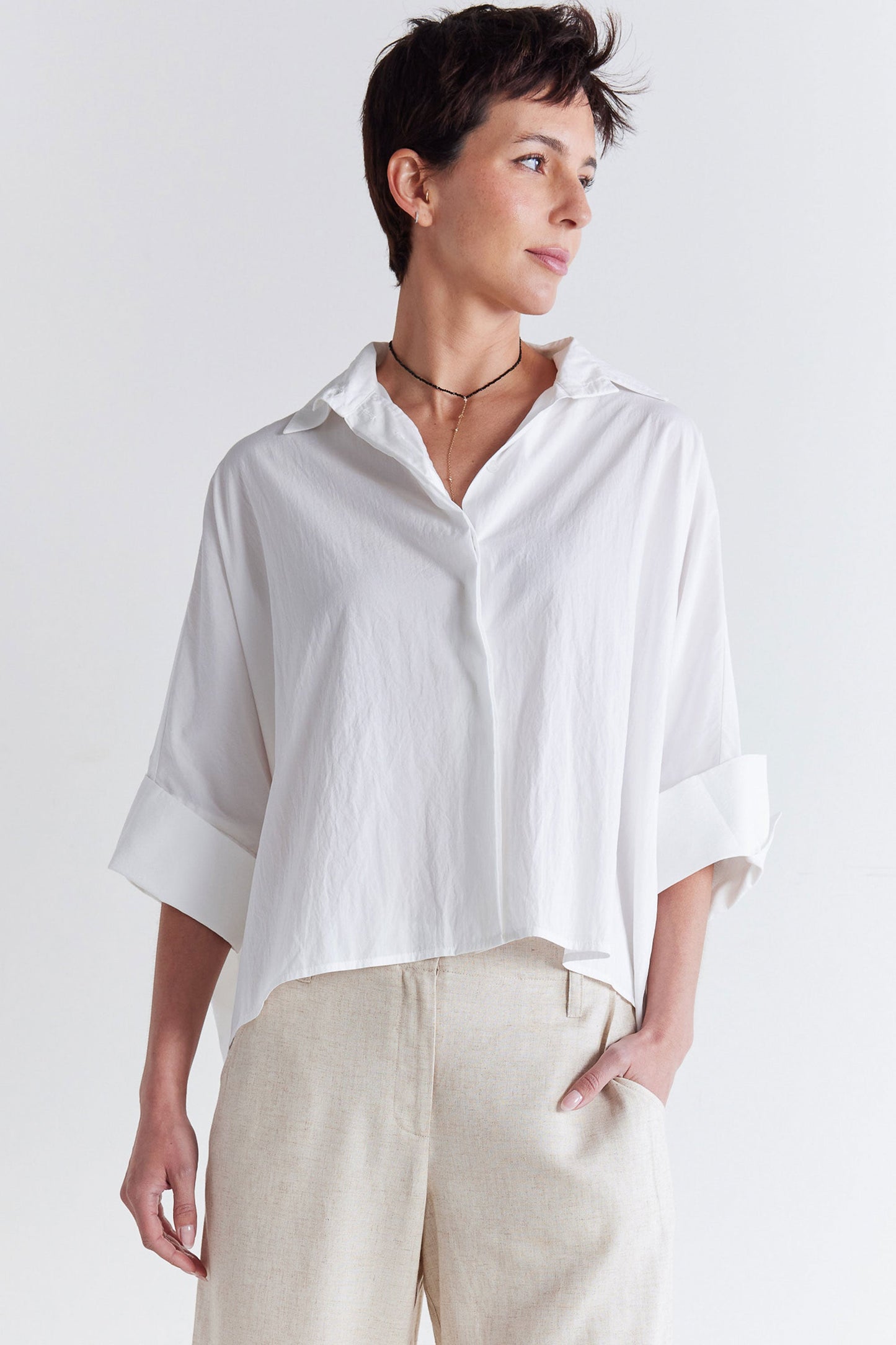 Oversized Poplin Cropped Blouse