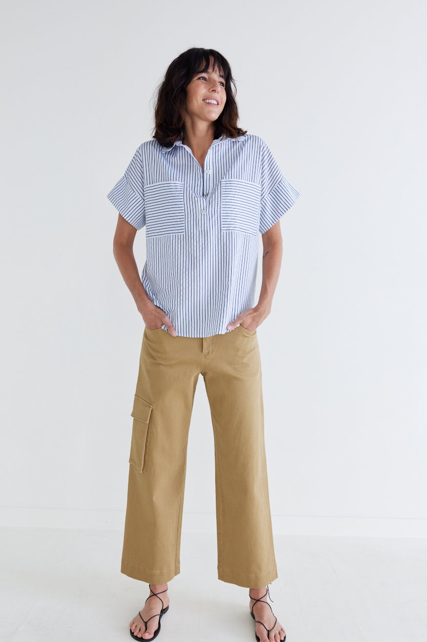 Walk the Line Short Sleeve Poplin Top