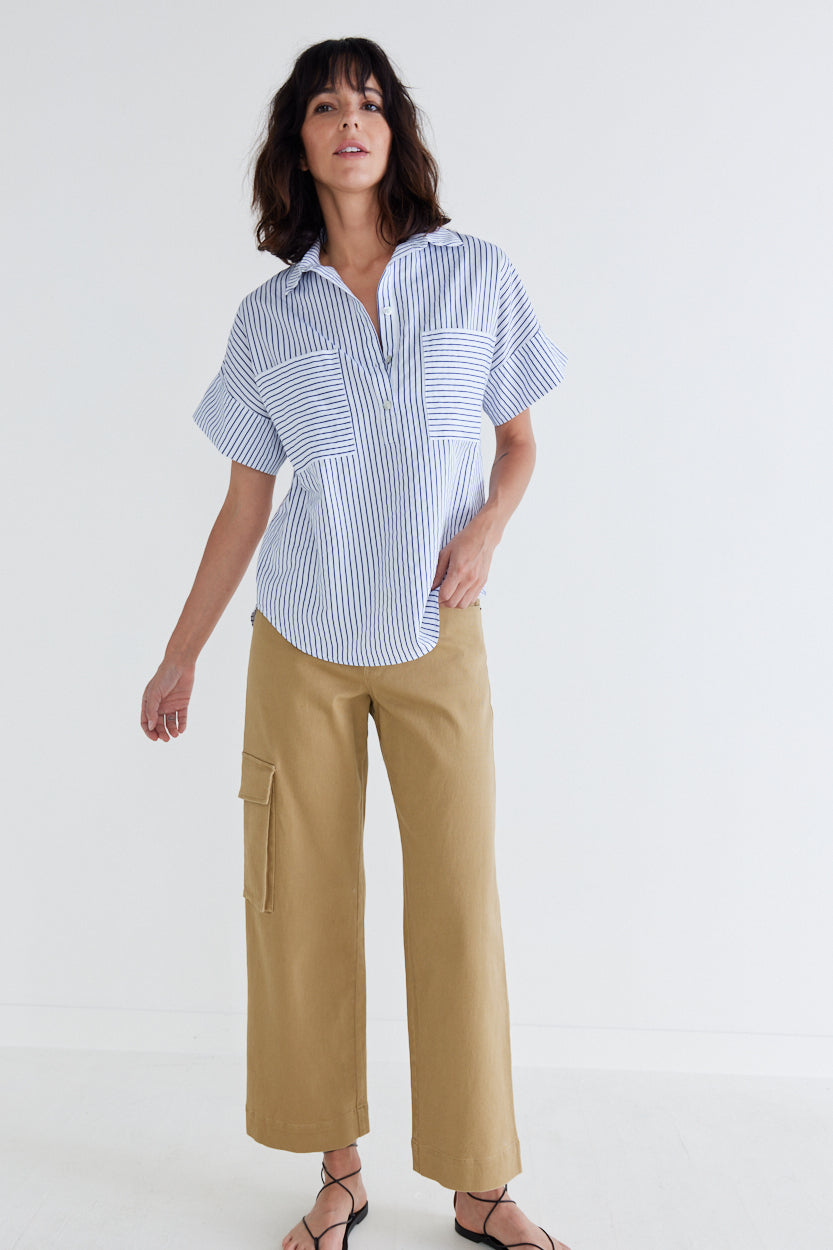 Walk the Line Short Sleeve Poplin Top