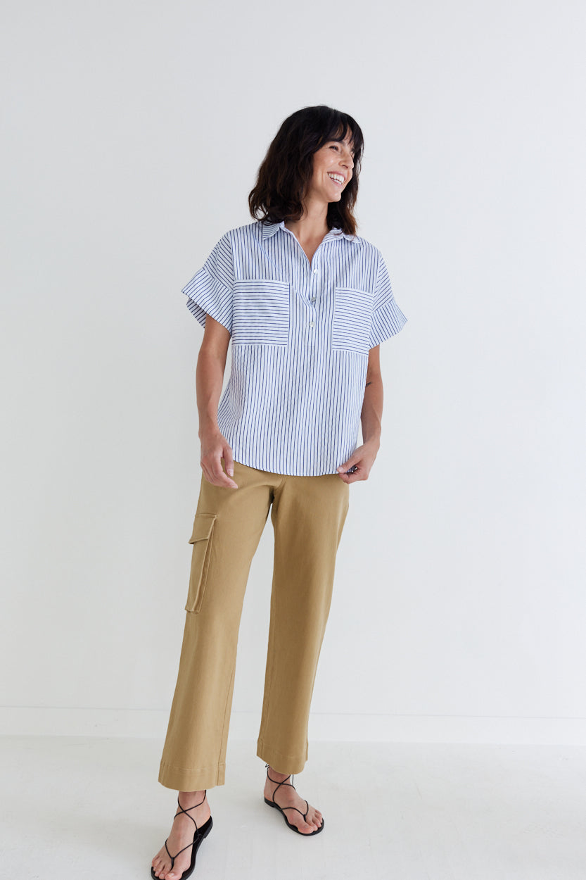 Walk the Line Short Sleeve Poplin Top