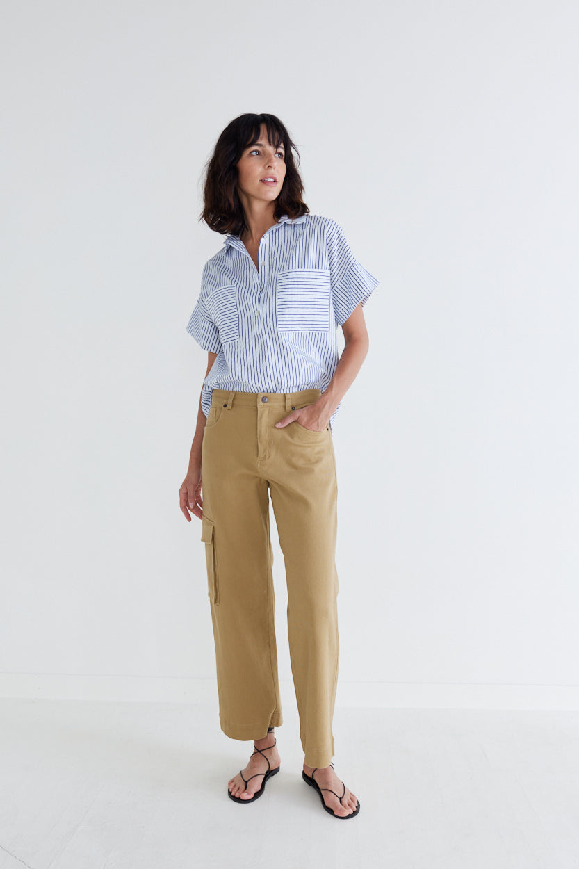 Walk the Line Short Sleeve Poplin Top
