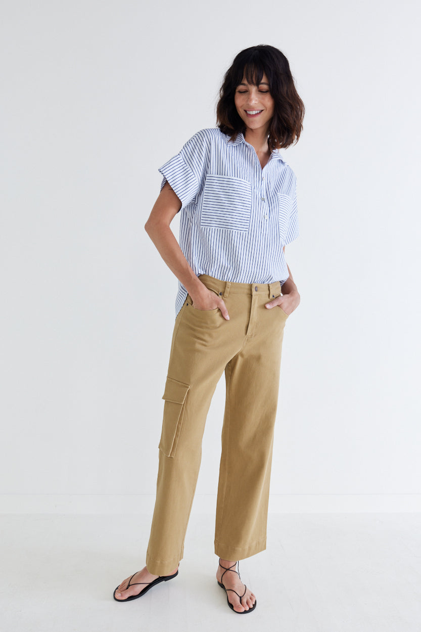 Walk the Line Short Sleeve Poplin Top