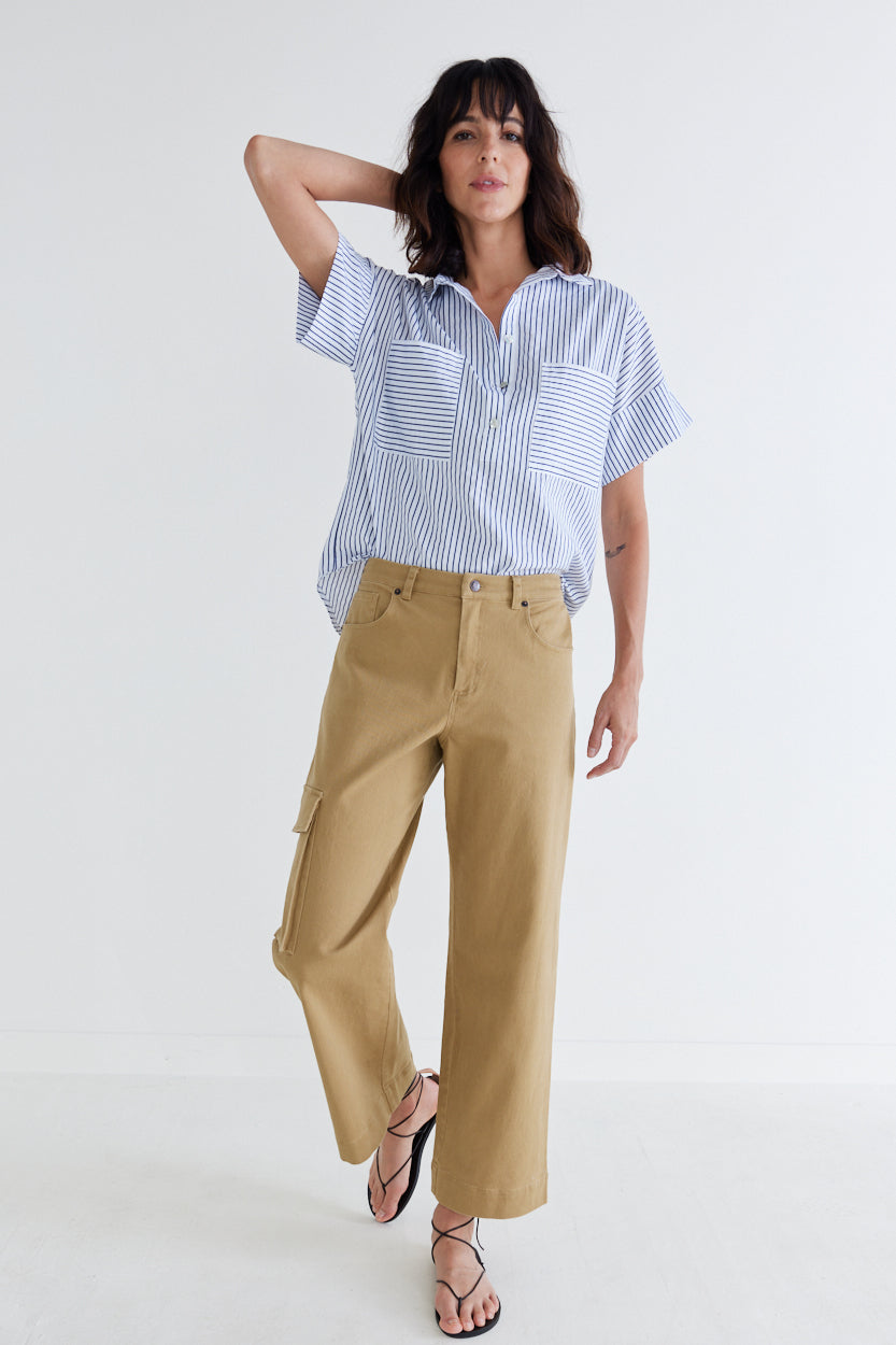 Walk the Line Short Sleeve Poplin Top