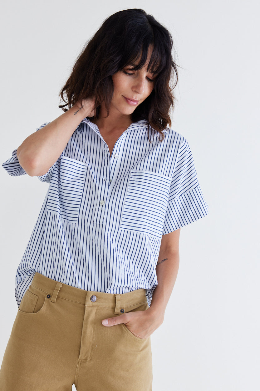 Walk the Line Short Sleeve Poplin Top