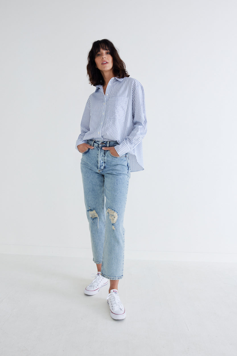 Top of the Line Long Sleeve Poplin Top