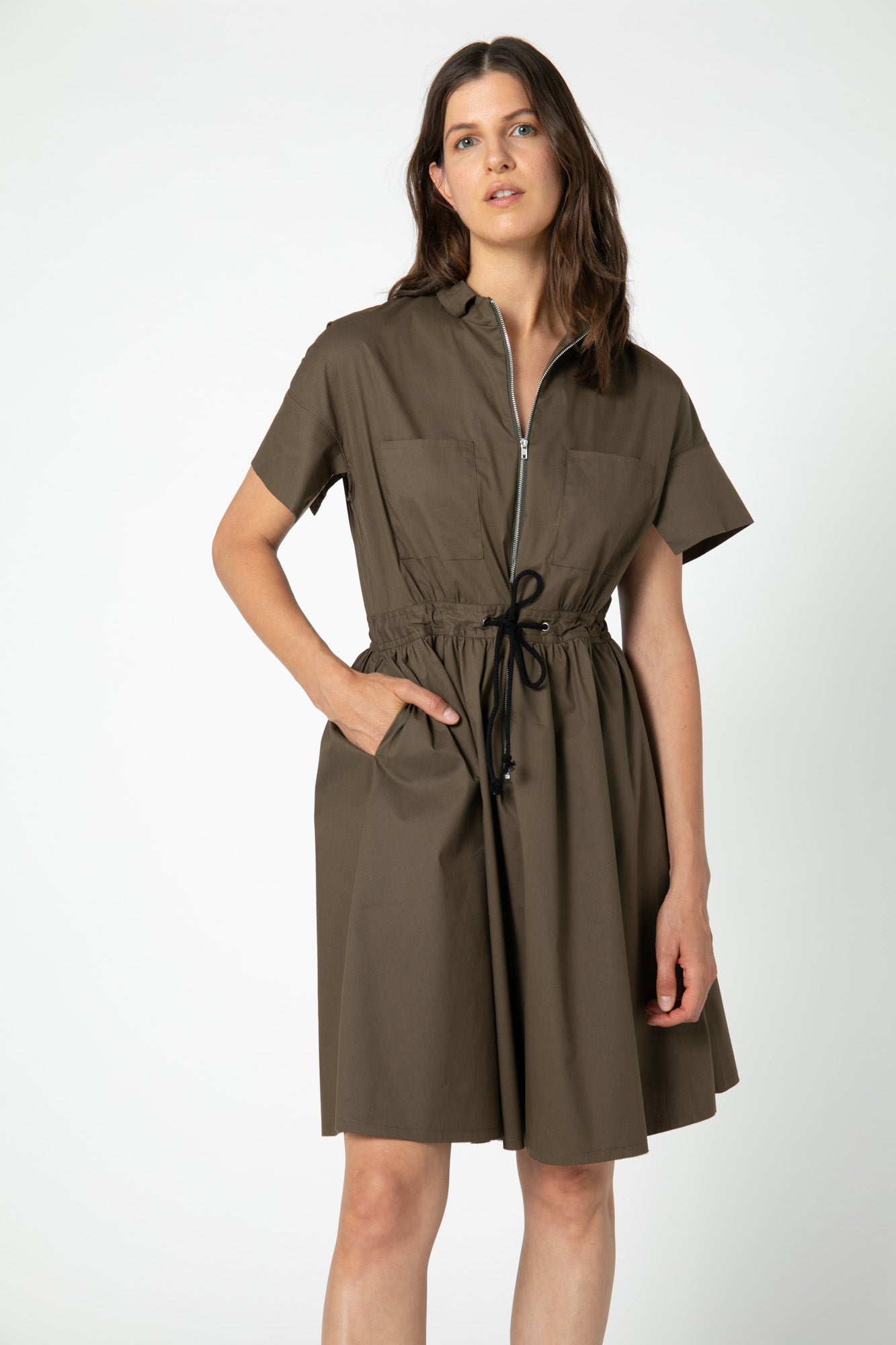 Not Too Feminine Poplin Zip Up Dress