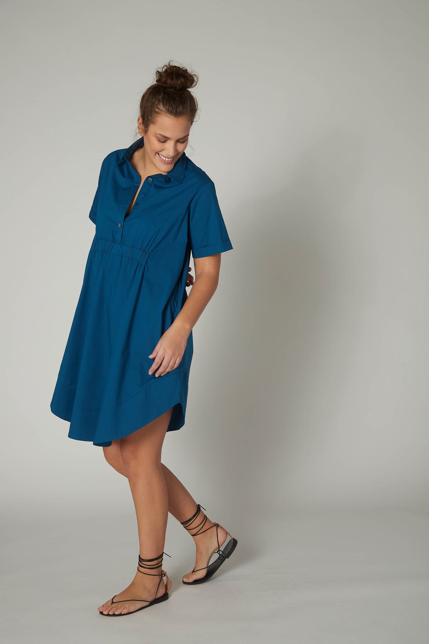 Oversized Pinch Waist Poplin Dress