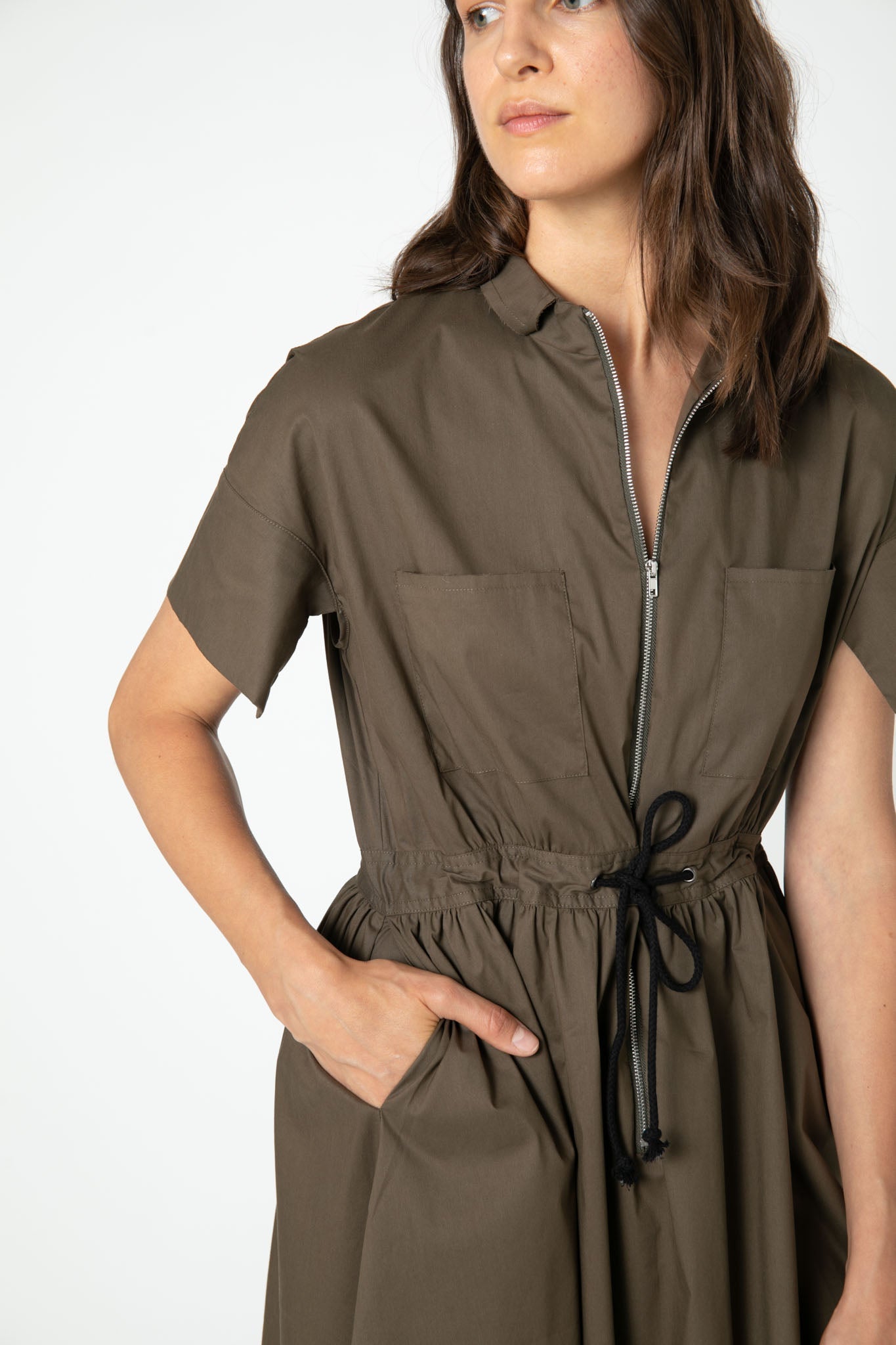 Not Too Feminine Poplin Zip Up Dress