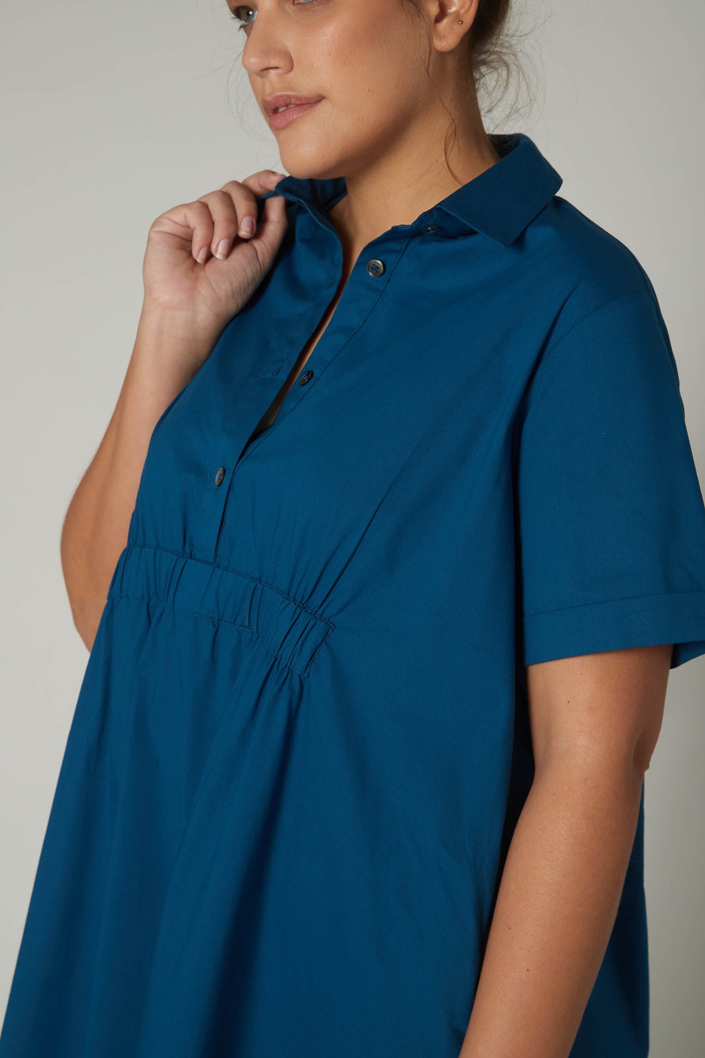 Oversized Pinch Waist Poplin Dress