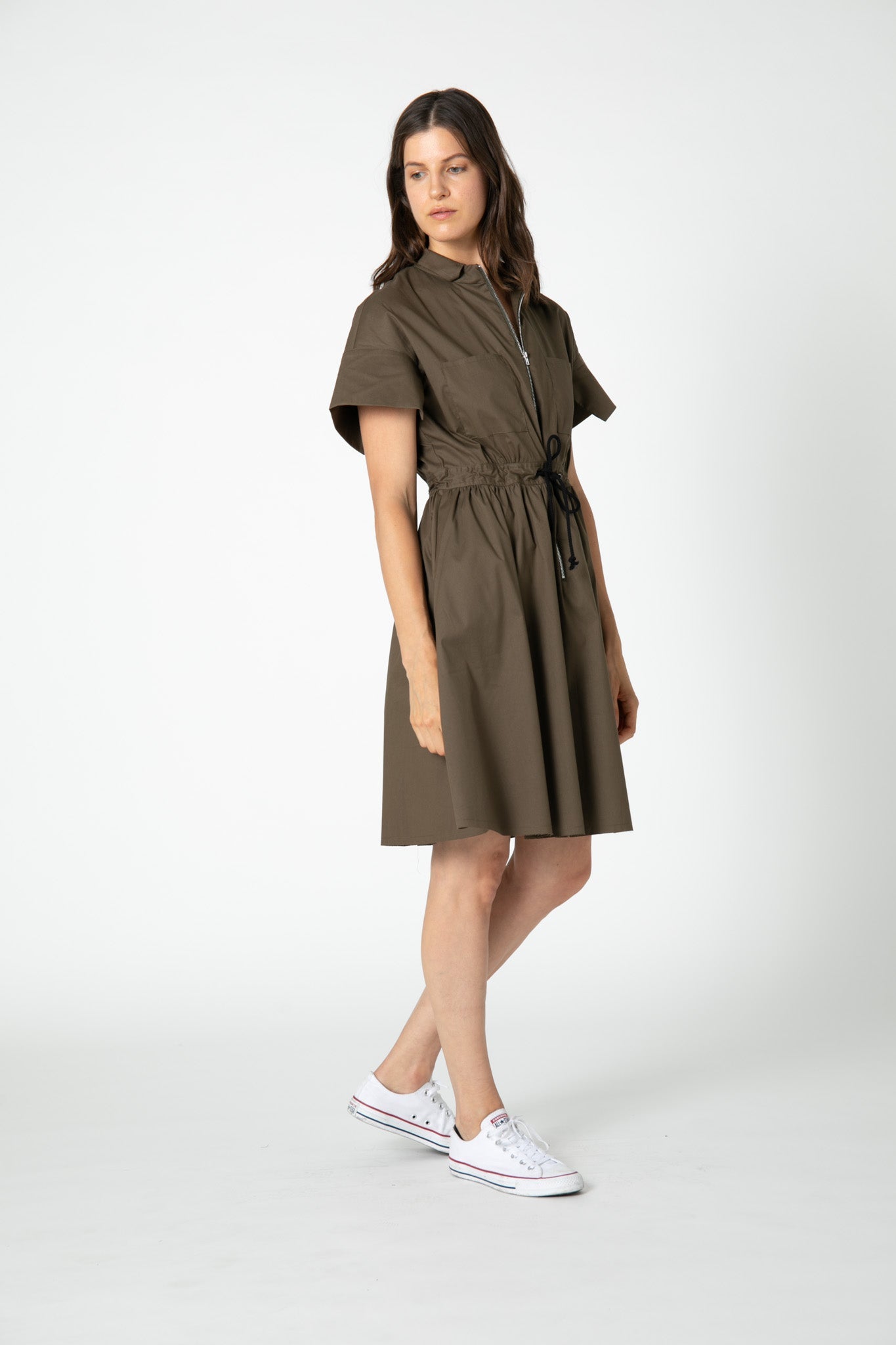 Not Too Feminine Poplin Zip Up Dress