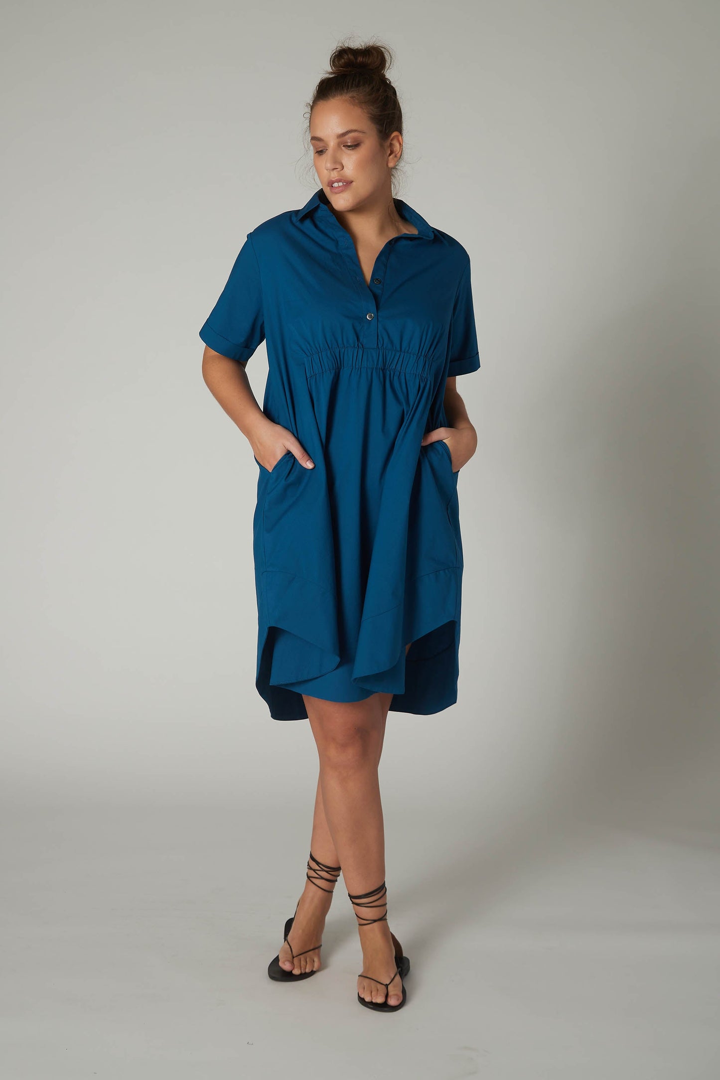 Oversized Pinch Waist Poplin Dress