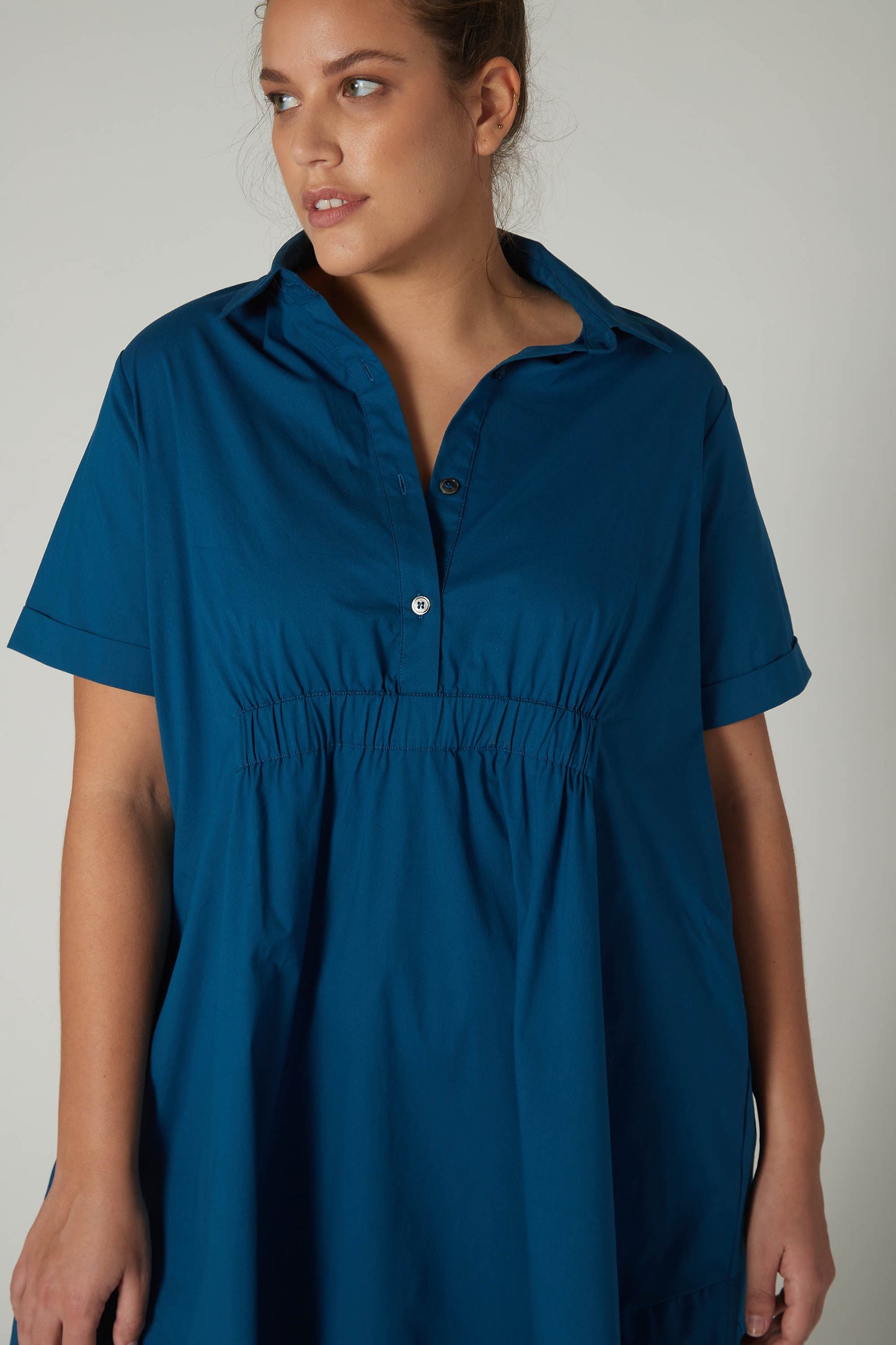 Oversized Pinch Waist Poplin Dress