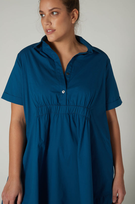 Oversized Pinch Waist Poplin Dress