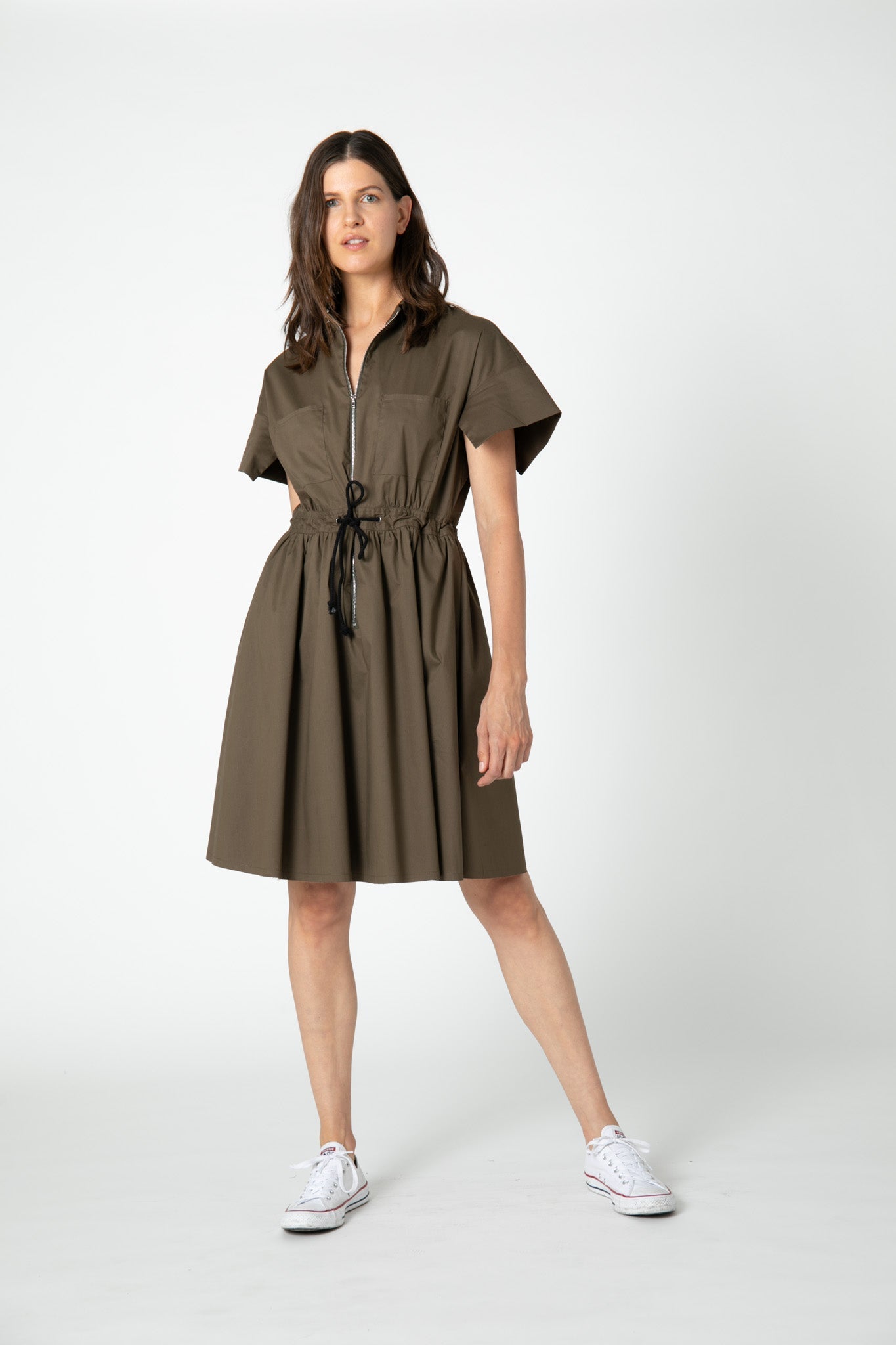 Not Too Feminine Poplin Zip Up Dress
