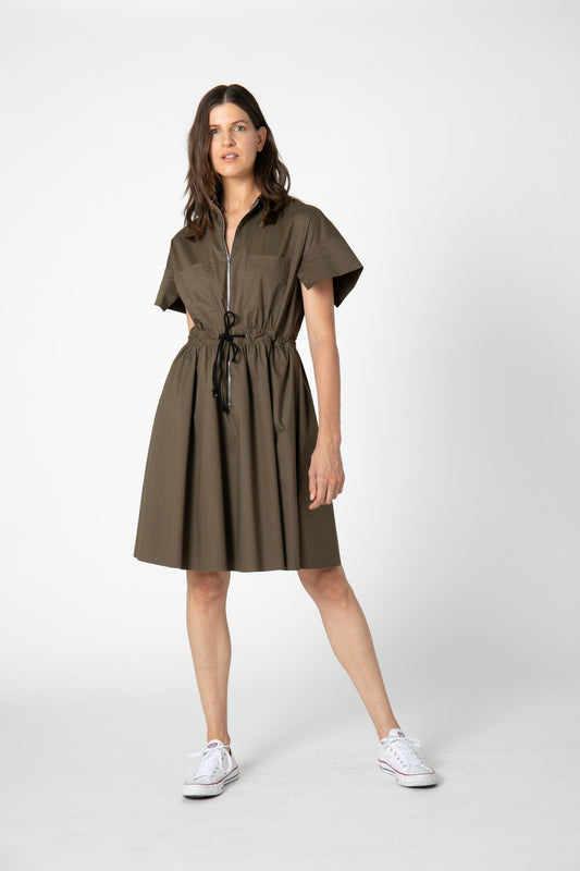 Not Too Feminine Poplin Zip Up Dress