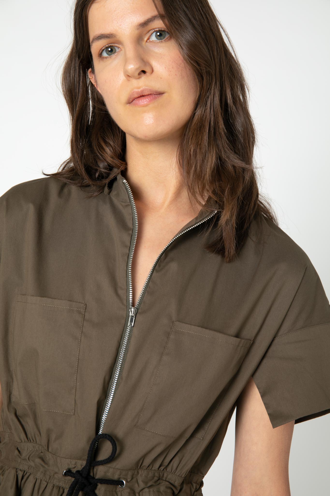 Not Too Feminine Poplin Zip Up Dress