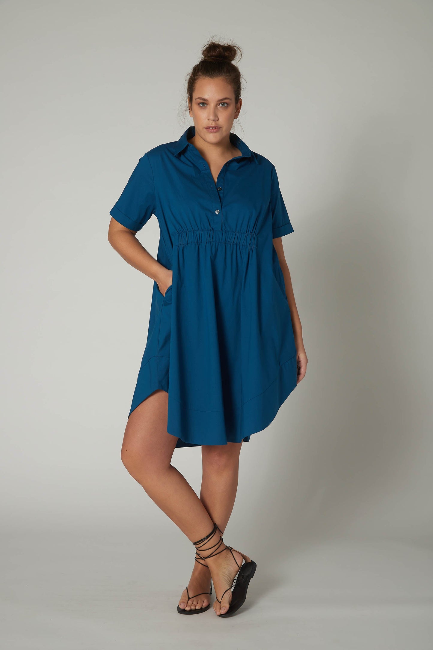 Oversized Pinch Waist Poplin Dress