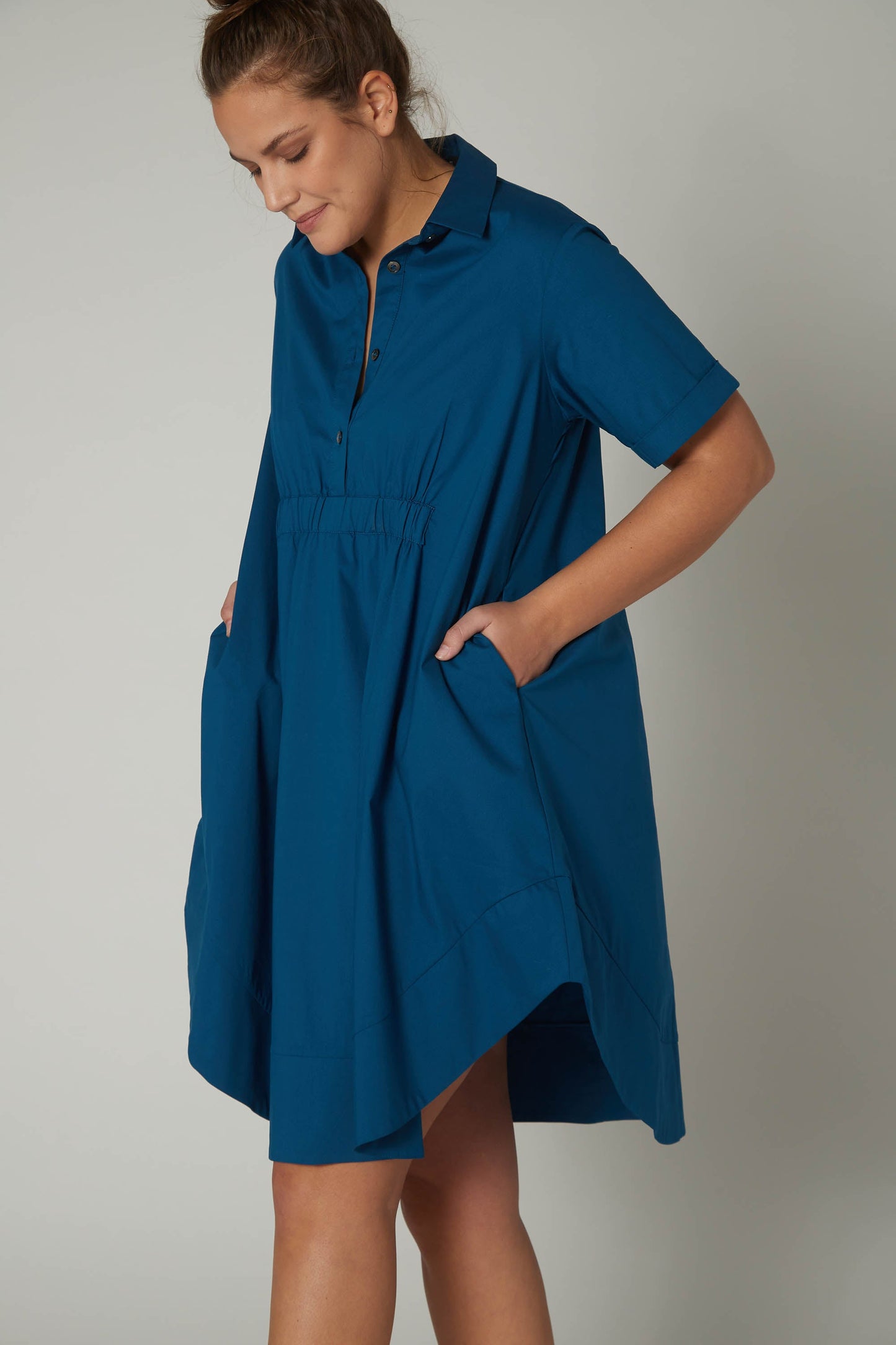 Oversized Pinch Waist Poplin Dress
