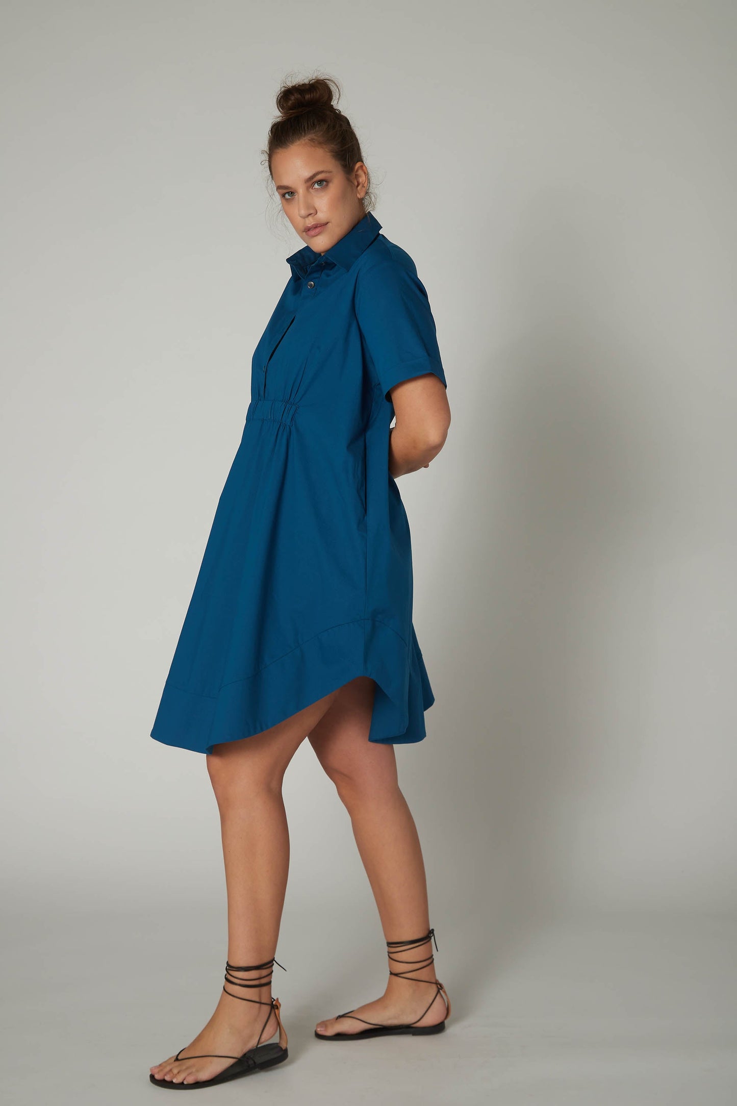 Oversized Pinch Waist Poplin Dress